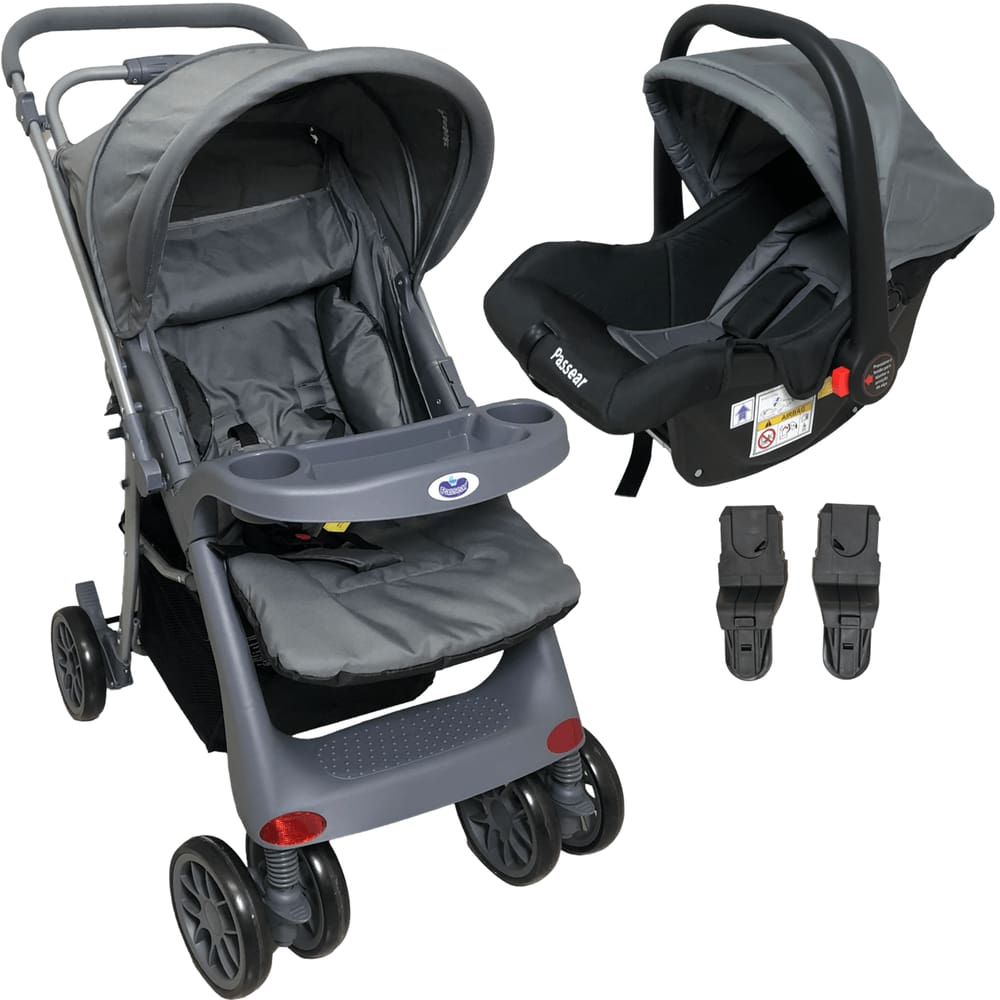 Carrinho de Bebe com Bebe Conforto Passear Baby Atena Cinza