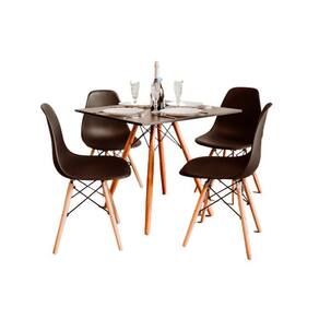 Kit Mesa Eiffel Preta Quadrada 80Cm + 04 Cadeiras Eiffel