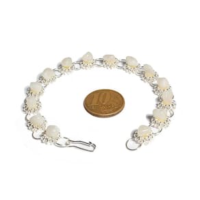Pulseira Margarida Quartzo Leitoso Natural Rolada Prateado