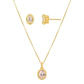 Conjunto Colar E Brinco Em Luxo Com Zirconias