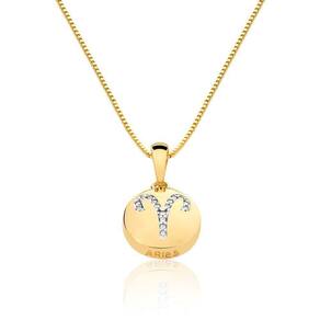Colar De Signo Aries Com Zirconias Banhado Em Ouro 18k Cordão