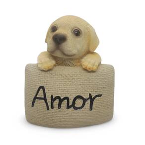 Estatueta Delicada Cachorrinho Golden Plaquinha Amor 7 cm