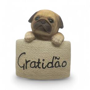 Estatueta Delicada Cachorrinho Pug Plaquinha Gratidão 7 cm