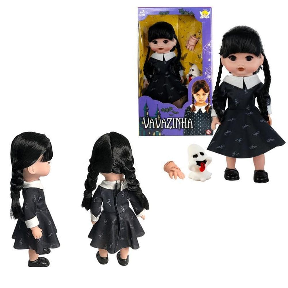 Boneca Wandinha 31 Cm - Diversão Com Mãozinha E Fantasminha