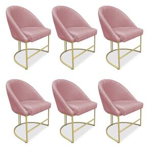 Kit 06 Cadeiras Poltrona de Jantar Bela Veludo Base Metálica Industrial Dourado - Pallazio
