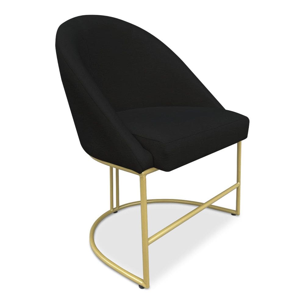 Cadeira Poltrona de Jantar Bela Veludo Preto Base Metálica Industrial Dourado - Pallazio