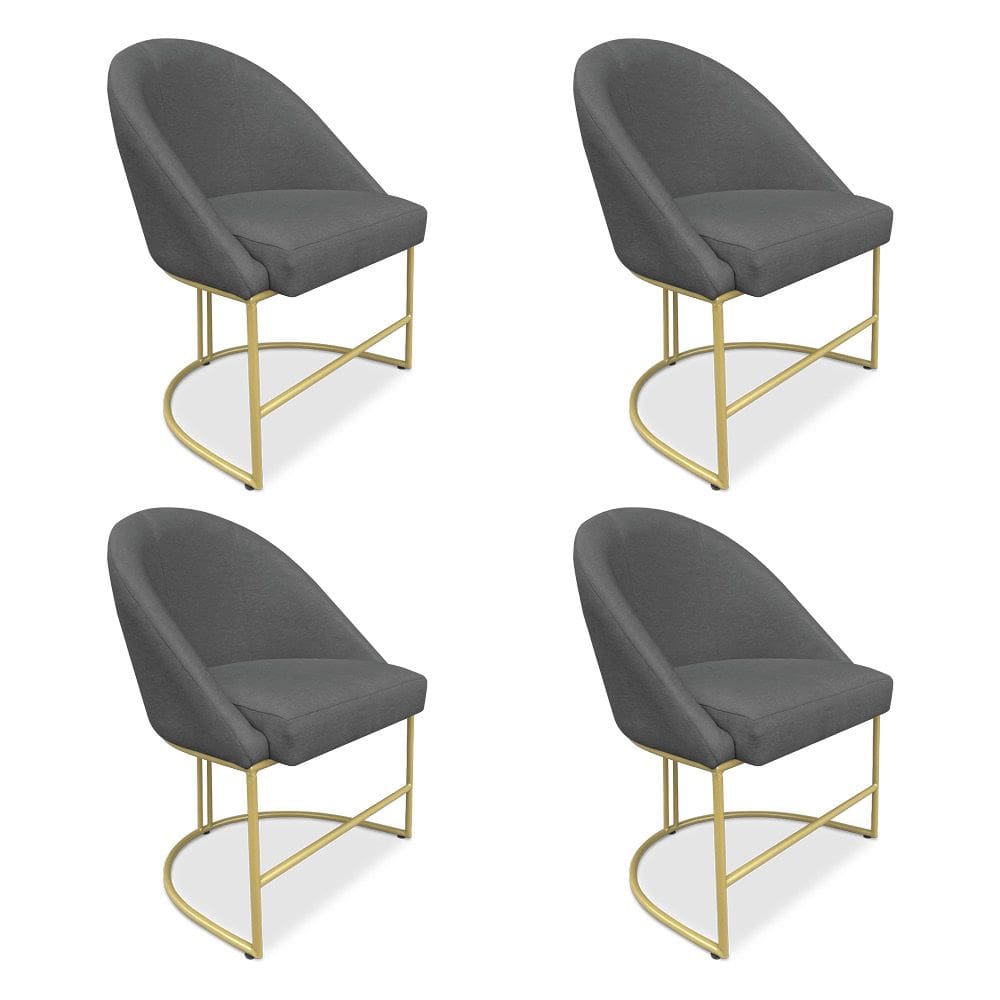 Kit 04 Cadeiras Poltrona de Jantar Bela Veludo Grafite Base Metálica Industrial Dourado - Pallazio