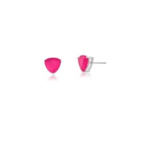 Brinco Com Cristal Triangular Fusion Rosa Banhado Em Ródio