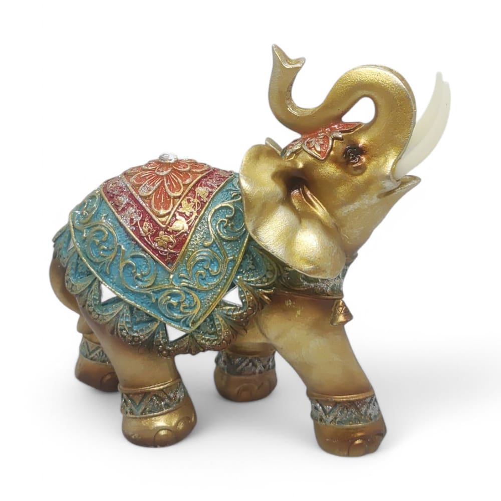 Elefante Colorido com Pedra Brilhante Dourado 15 cm