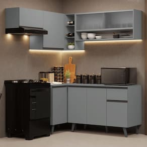 Armário de Cozinha Completa de Canto 325cm Cinza Nice Madesa 03