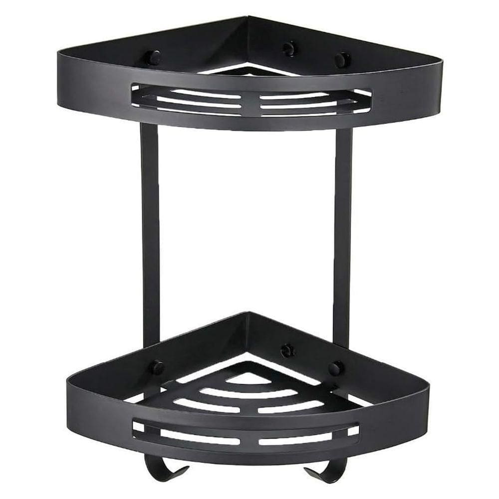 Suporte Canto 2 Prateleiras Banheiro Parede Organizador Aluminio Preto