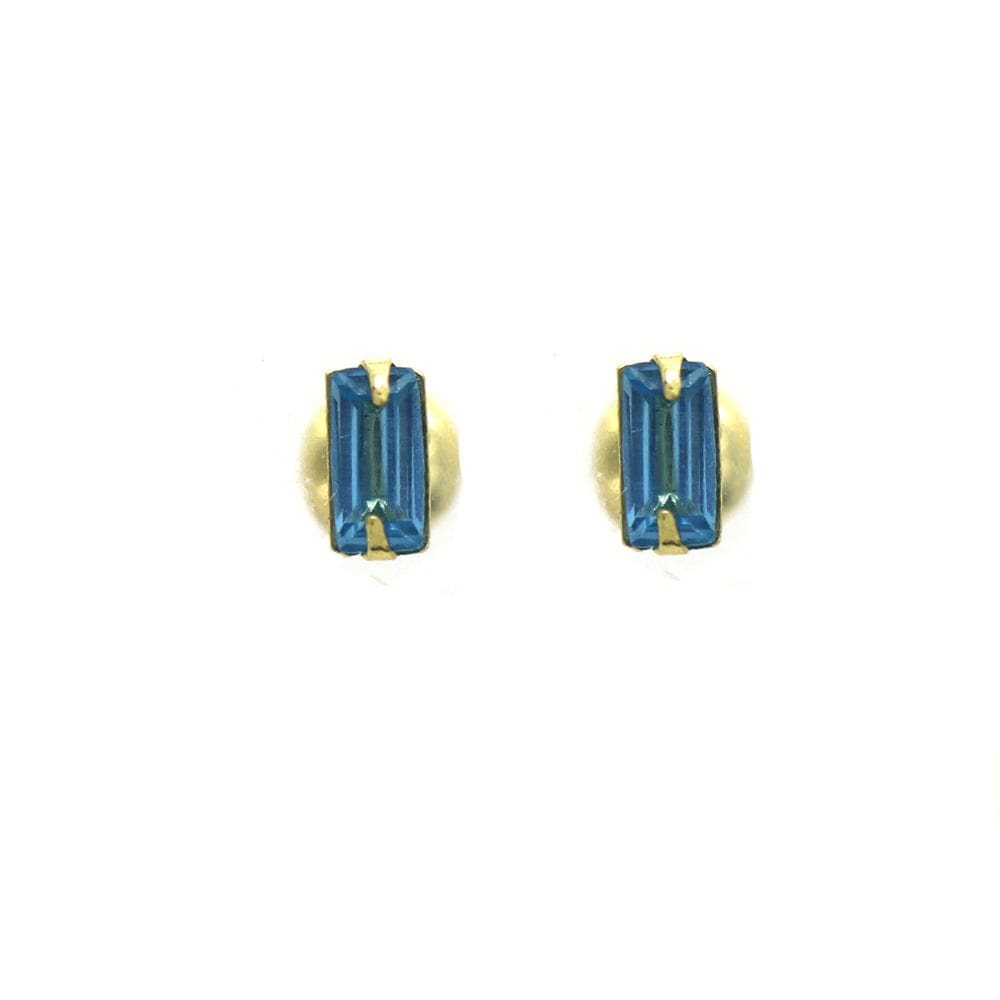 Brinco Baguete Agua Marinha Zirconio Infantil Ouro 18 J23380