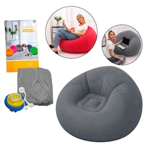 Sofá Poltrona Puff Inflável Deluxe Aveludado – Conforto e Estilo, Impermeável, Suporta 100kg, Ideal para Relaxamento em Qualquer Ambiente - Cinza