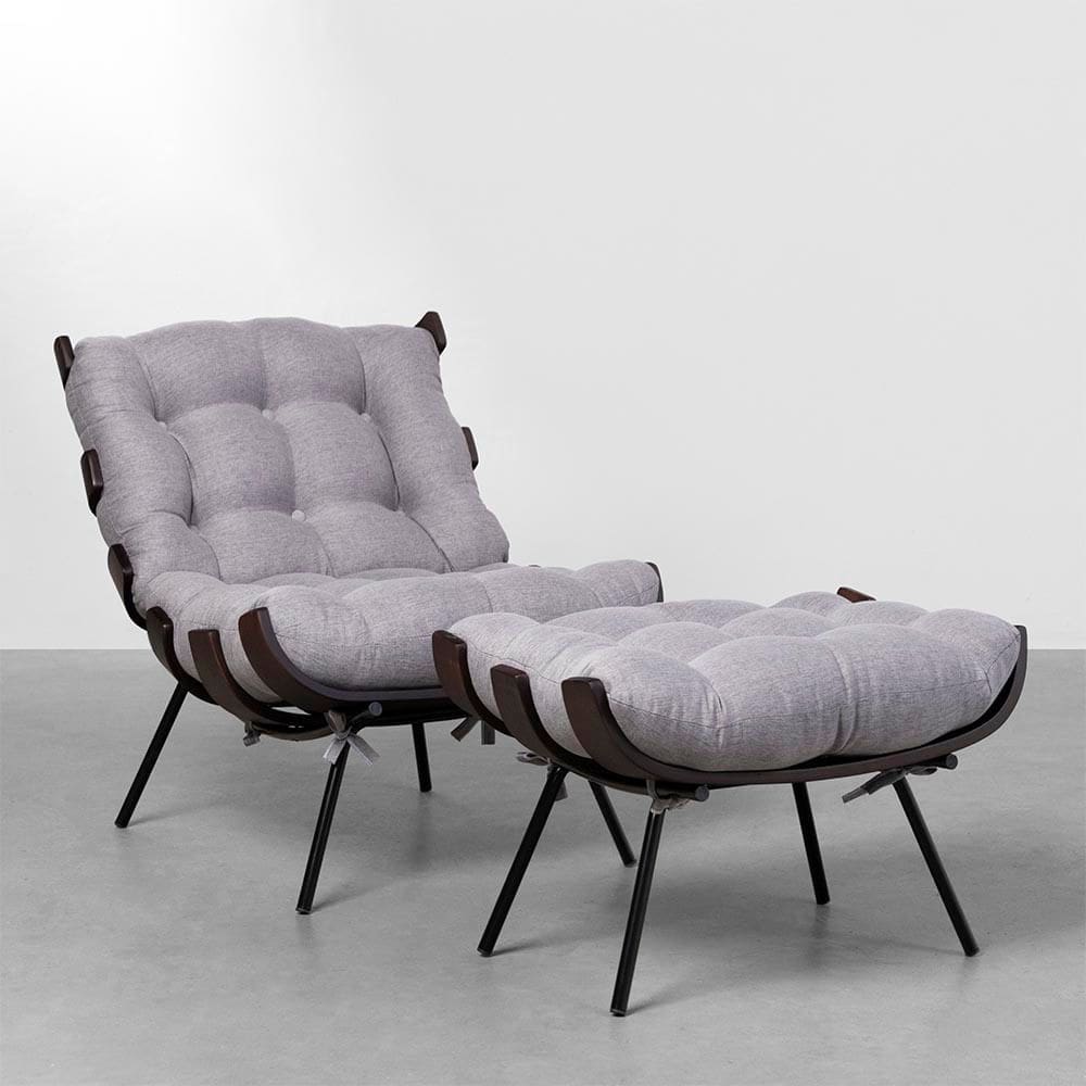 Poltrona com Puff Costela Slim Dark - Cinza