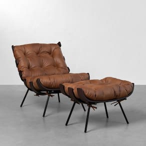 Poltrona com Puff Costela Slim Dark - Caramelo