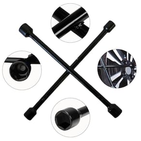 Chave de Roda Cruz – 4 Medidas (17mm, 19mm, 21mm, 23mm), Aço Resistente, Alta Alavancagem e Torque para Troca de Pneus com Facilidade