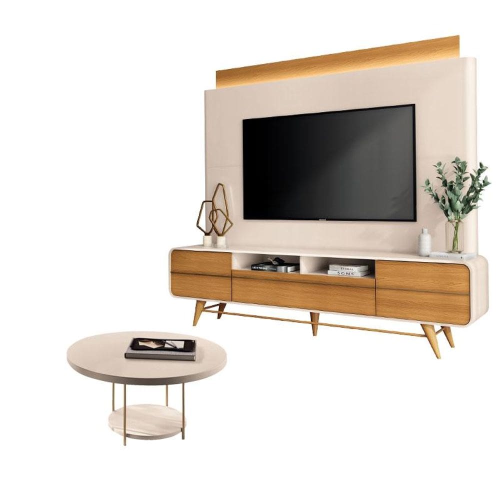 Estante Home Theater Nobre Off White Cinamomo e Mesa de Centro Sky Off White– HB Móveis