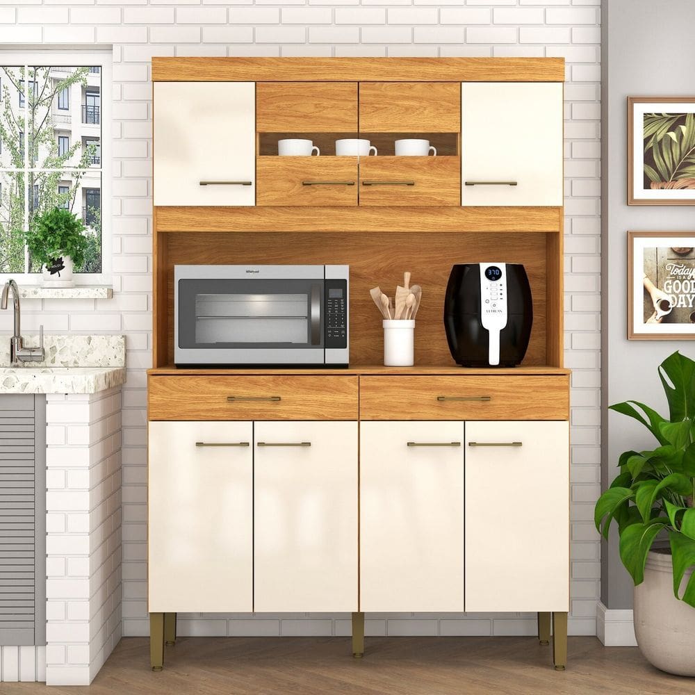 Kit Cozinha Laura 120cm 8 Portas 2 Gavetas Cinamomo/Off White