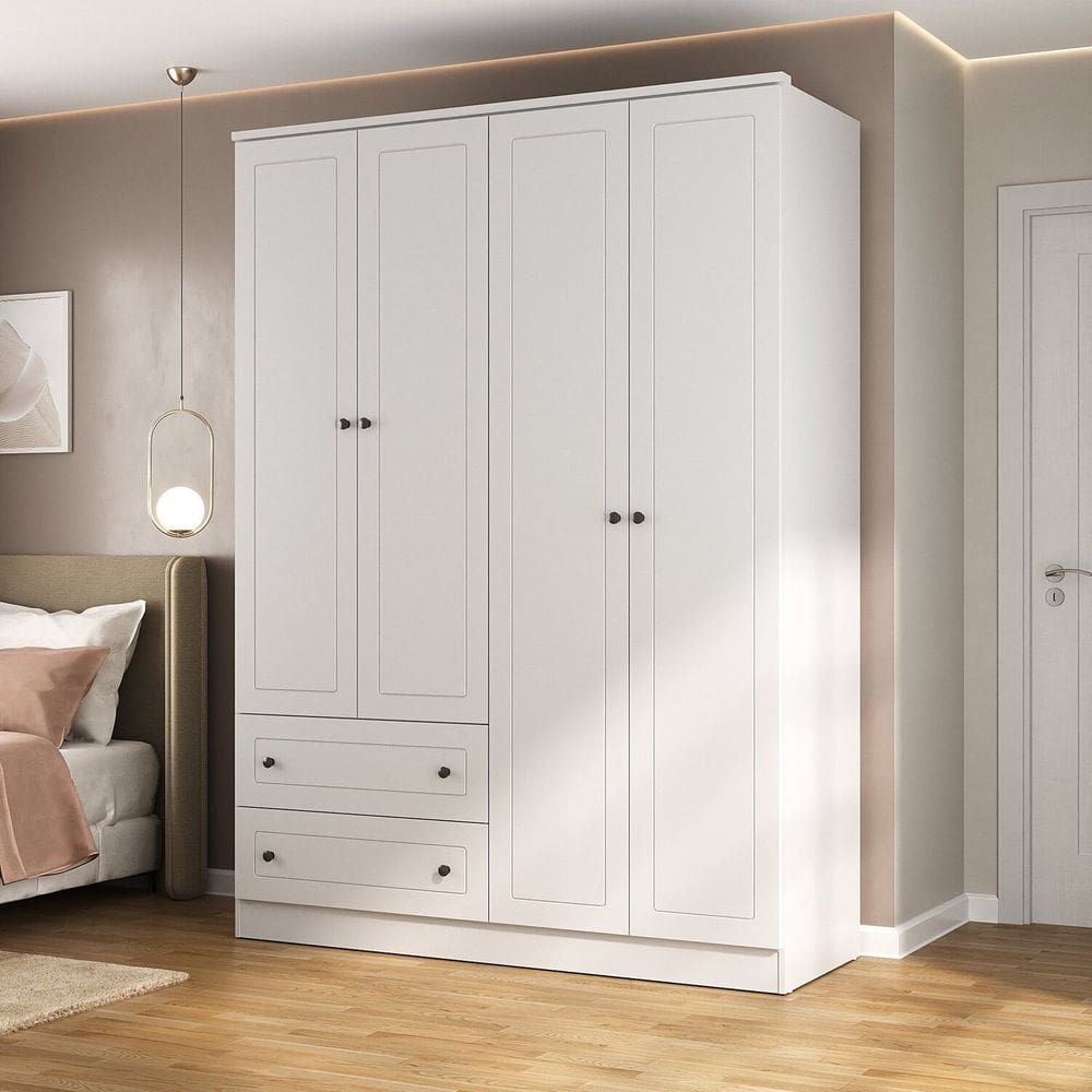 Guarda-roupa 4 Portas 2 Gavetas Fort Branco