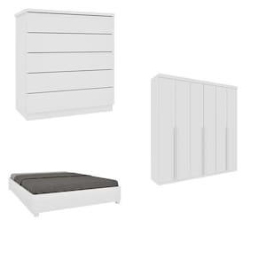 Quarto Casal Completo Guarda-Roupa 6 portas Milano, Cama Monaco e Cômoda Premium Espresso Móveis Neve