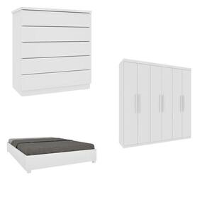 Quarto Casal Completo Guarda-Roupa 6 portas Lima, Cama Monaco e Cômoda Premium Espresso Móveis Neve
