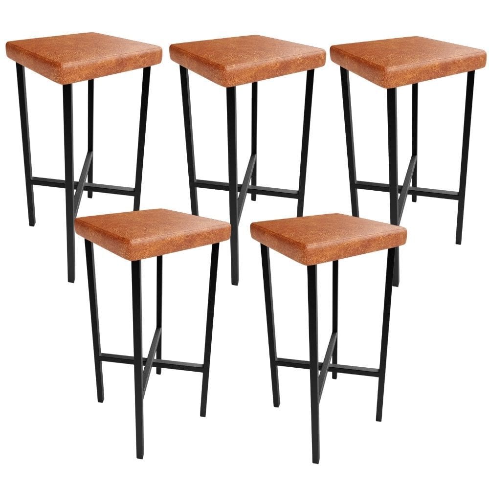 Kit 05 Banquetas Alta Bar Cozinha Sala De Jantar Preto Stella L02 Couríssimo Camel - Lyam Decor