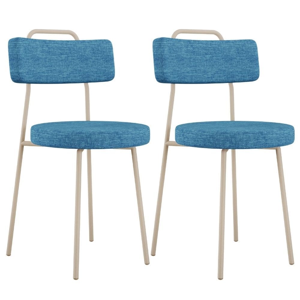 Kit 02 Cadeiras Decorativas Estofada Sala Jantar Barcelona Arena L02 Linho Azul - Lyam
