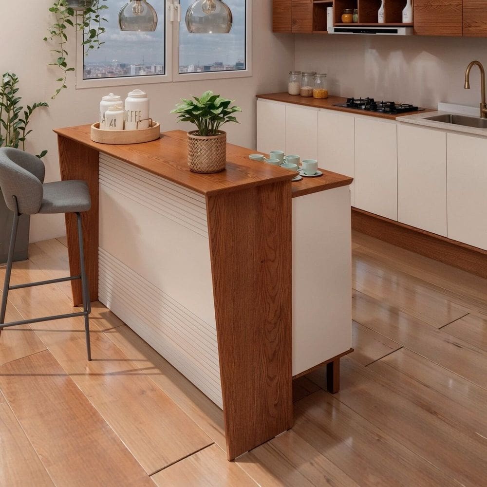 Bancada de Cozinha Ilha Gourmet Internacional 2 Portas 4 Gavetas 100% Mdf Canela/Off White