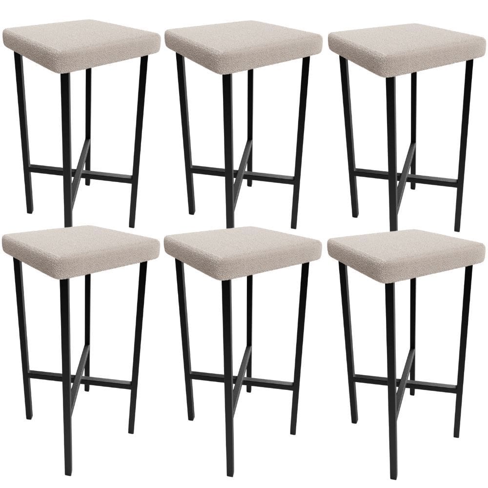 Kit 06 Banquetas Alta Bar Cozinha Sala De Jantar Preto Stella L02 Bouclê Creme - Lyam Decor
