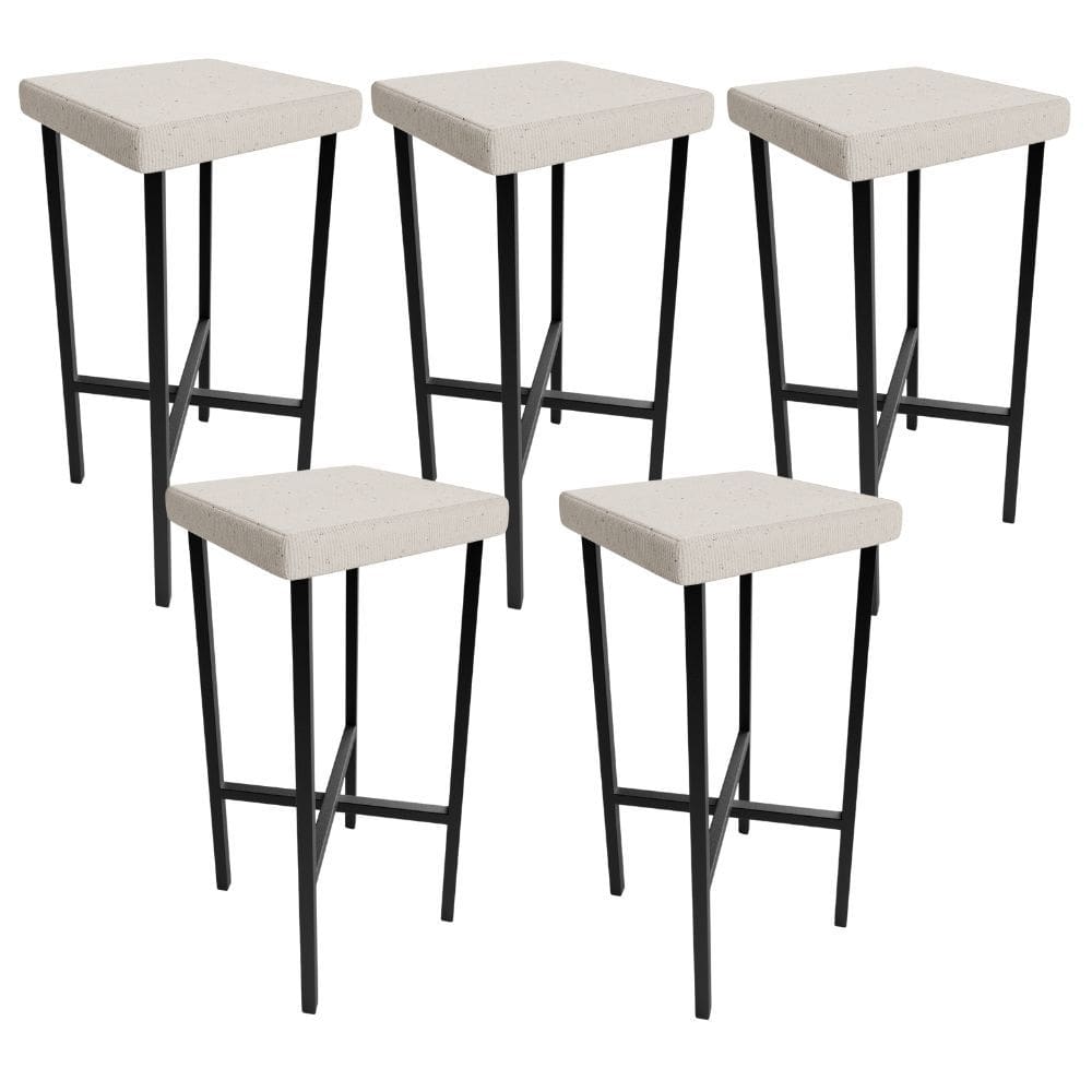 Kit 05 Banquetas Alta Bar Cozinha Sala De Jantar Preto Stella L02 Linho Cru - Lyam Decor