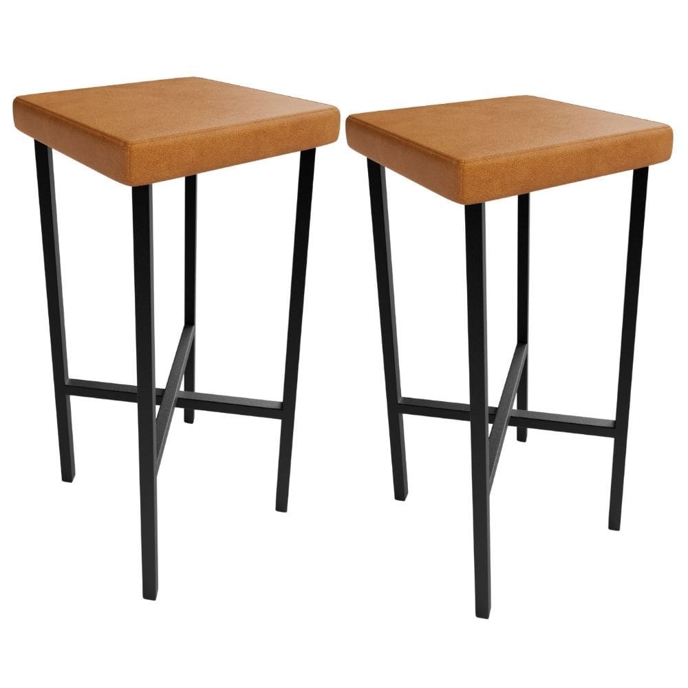 Kit 02 Banquetas Alta Bar Cozinha Sala De Jantar Preto Stella L02 Couríssimo Canela - Lyam Decor