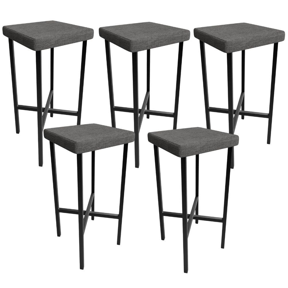 Kit 05 Banquetas Alta Bar Cozinha Sala De Jantar Preto Stella L02 Linho Cinza Escuro - Lyam Decor