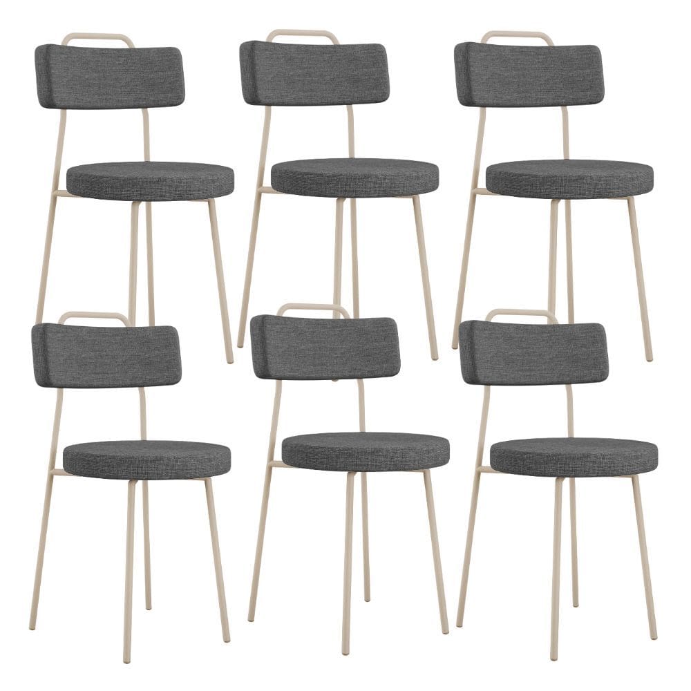 Kit 06 Cadeiras Decorativas Estofada Sala Jantar Barcelona Arena L02 Linho Cinza Escuro - Lyam