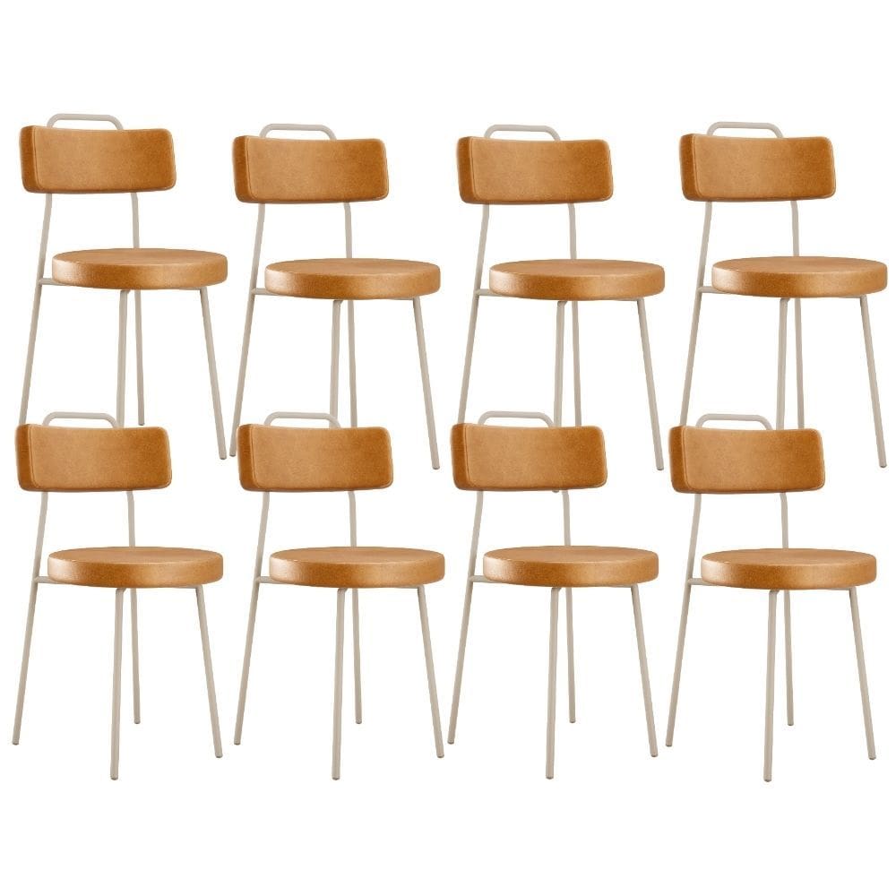 Kit 08 Cadeiras Decorativas Estofada Sala Jantar Barcelona Arena L02 Couríssimo Whisky - Lyam