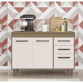 Balcão Barcelona com Tampo MDP 120cm 3 Portas 2 Gavetas - Carvalho AOK/Off White Poliman