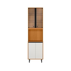 Paneleiro Cristaleira com Led 4 Portas Ravena - Freijó UV/Off Acetinado Poliman