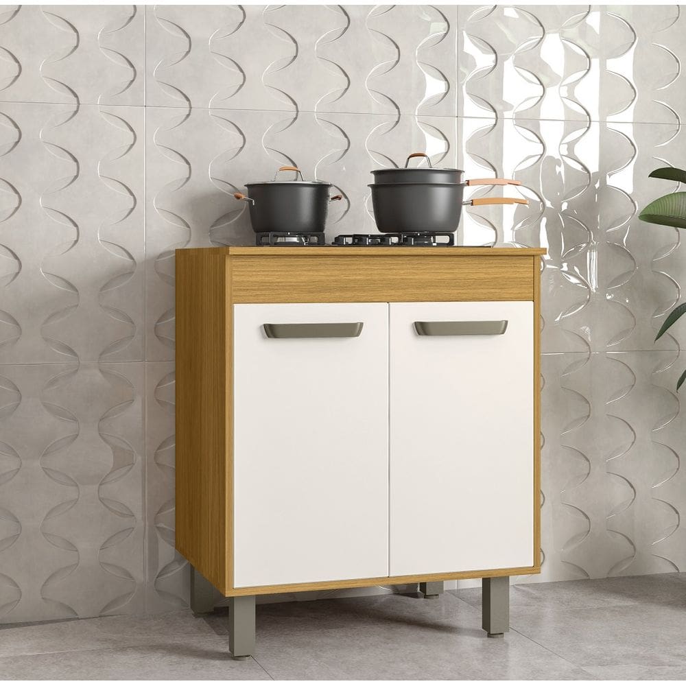 Balcão Para Cooktop Malta 70cm 2 portas e Prateleira Removel - Freijó/Off Acetinado Poliman