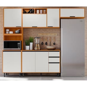 Cozinha Modulada Ravena 4 Peças com Balcão 120m com Tampo MDP - Freijó UV/Off Acetindo Poliman
