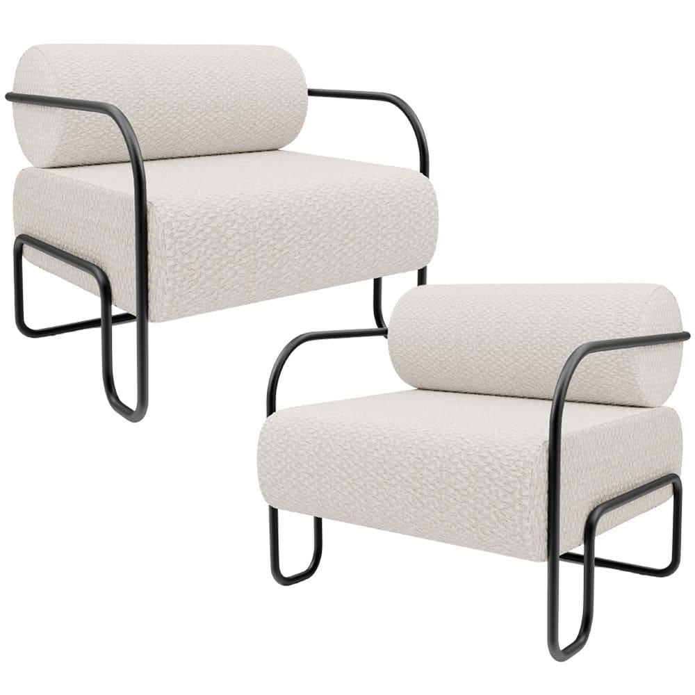 Kit 02 Poltronas Decorativa Pés Industrial Moscou L02 Bouclê Cru - Lyam Decor