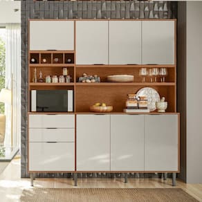 Armário de Cozinha Viena 7 Portas 3 Gavetas e Adega para 4 Garrafas Jequitibá/Areia - Lukaliam