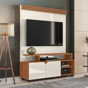 Estante Home Berlim para TV até 60 Polegadas 2 Portas Prateleira e Rodízio Off White/Tauari - Lukaliam
