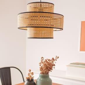 luminária pendente tela 40cm degradê palha indiana rattan moderna - Oikos