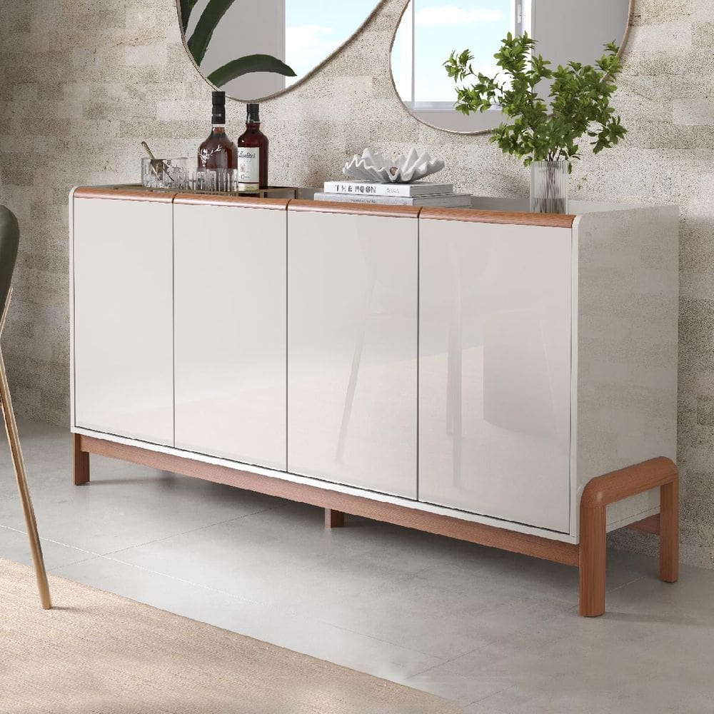Aparador Buffet Elegance com 4 Portas Off White/Jequitiba - Lukaliam