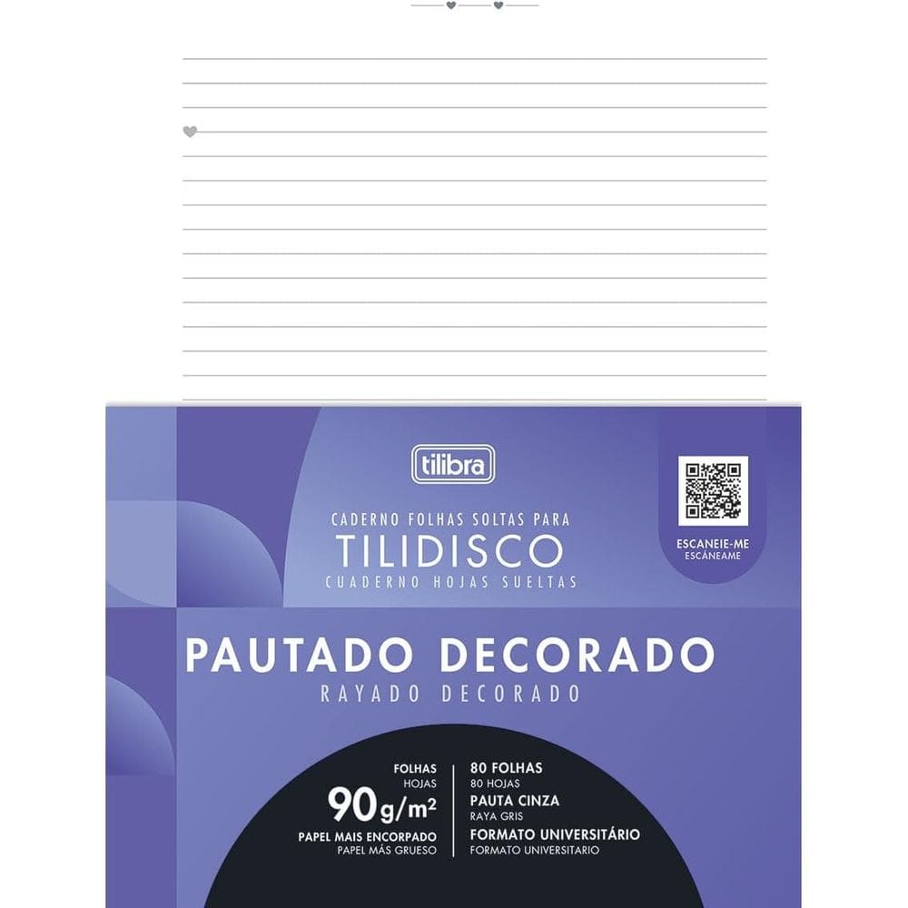 Tilibra - Refil para Tilidisco Universitário Pautado, 80 Folhas, 90 g/m² - furação para 11 discos