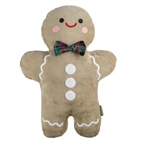 Almofada Pelúcia Biscoito de Gengibre 37x52cm Gingerben Natal Bege