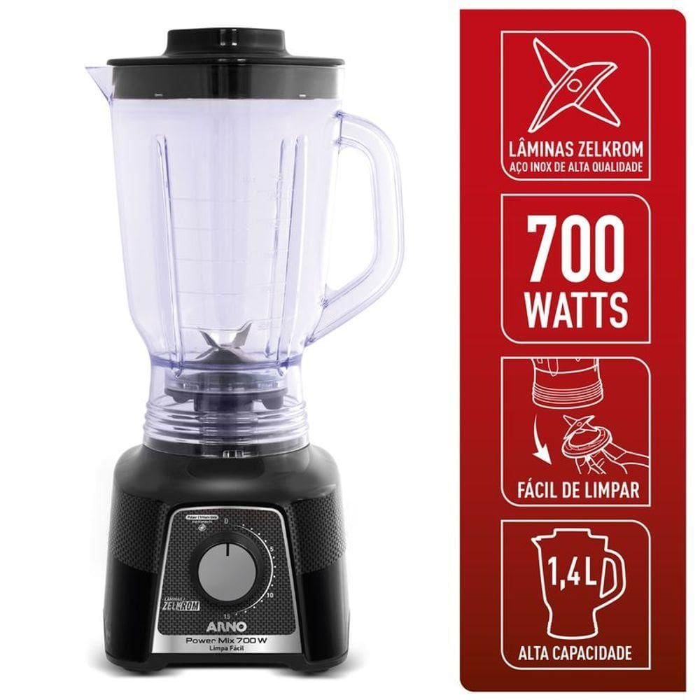 Liquidificador Arno Power Mix Limpa Fácil 700W Preto LQ33 Preto 220V