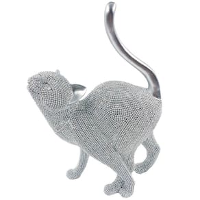 Escultura Decorativa Gato Diamond Cinza em Resina C/Strass 25,4x17,5cm Brascontinetal