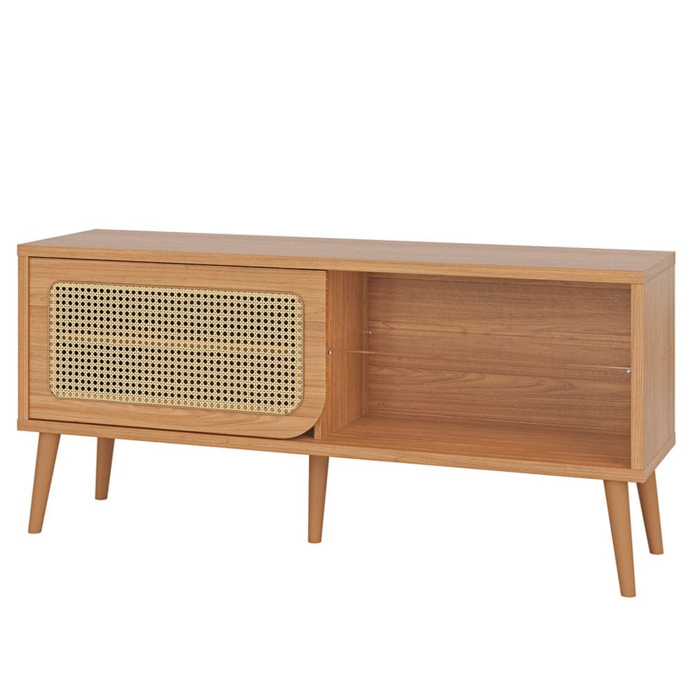 Rack Para Sala de Estar TV 55 Pol Porta Tela Natural 135cm Mahal D03 Freijó - Lyam Decor