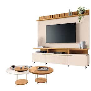 Estante Home Theater Artís Off White Cinamomo e Kit Mesa de Centro Sky Cinamomo - HB Móveis