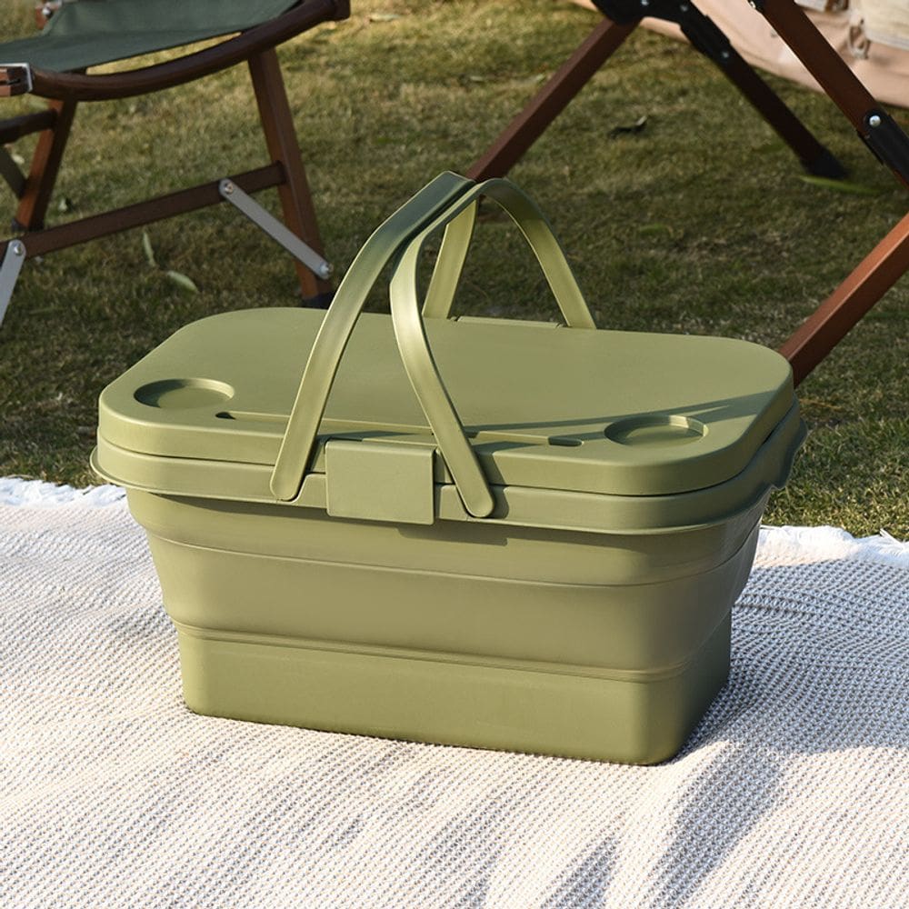 Cesta Picnic Piquenique Dobravel Com Tampa Vira Mesa Verde Top House
